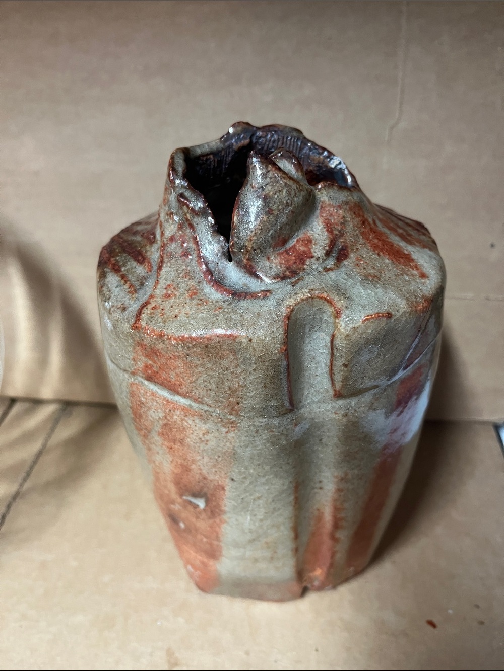 Handcrafted Ceramic Vase in Earthy Gray and Rust Tones 1970’s